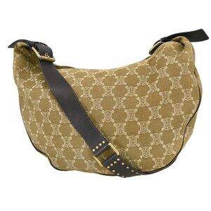 Celine Beige Canvas Macadam Hobo Shoulder Bag